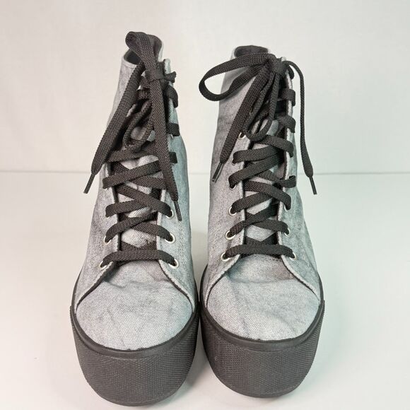 New Y2K | Bakers | Gray Distressed Canvas Chunky Platform Booties | Sz 7.5 - Picture 2 of 7